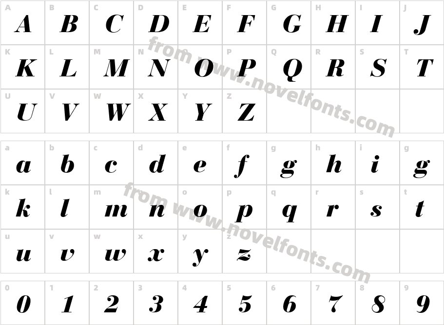 BodoniDisplayBoldItalicCharacter Map