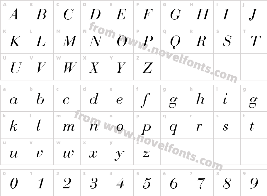 BodoniDisplayItalicCharacter Map