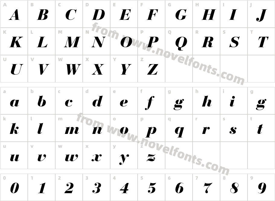 BodoniNo1URWD-Bold-Italic_7814Character Map