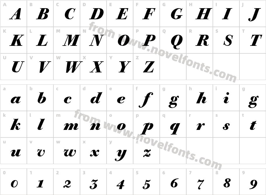 BodoniOldFaceBEOldstyleFiguresBold_ItalicCharacter Map