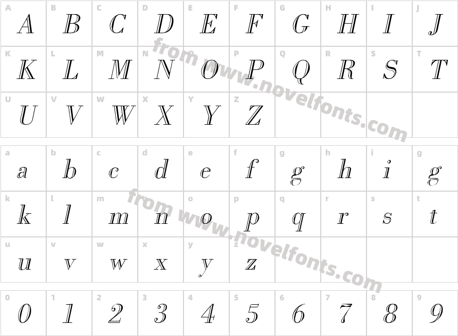 BodoniOpen_ObliqueCharacter Map