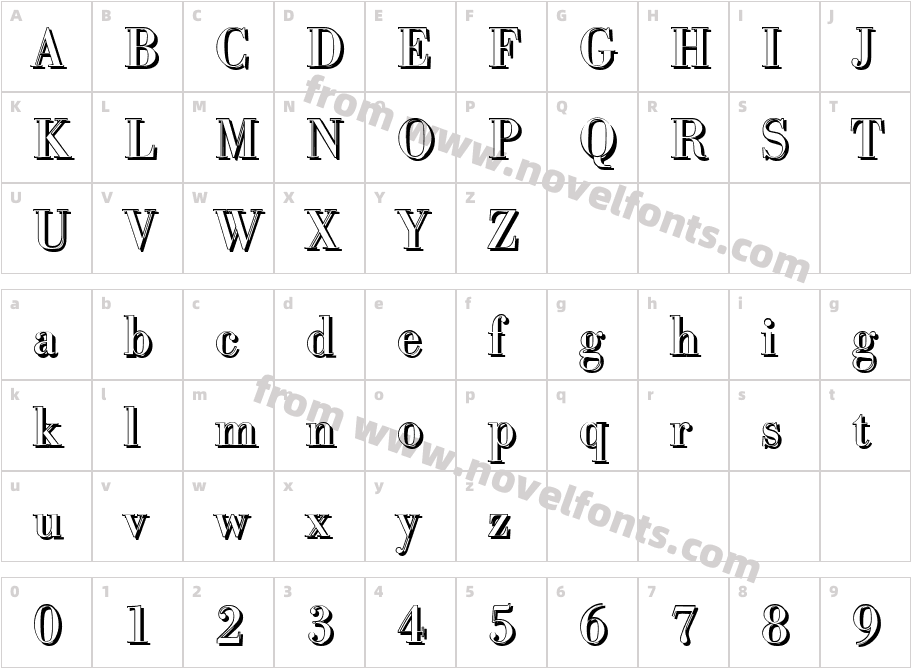 BodoniShadowCharacter Map