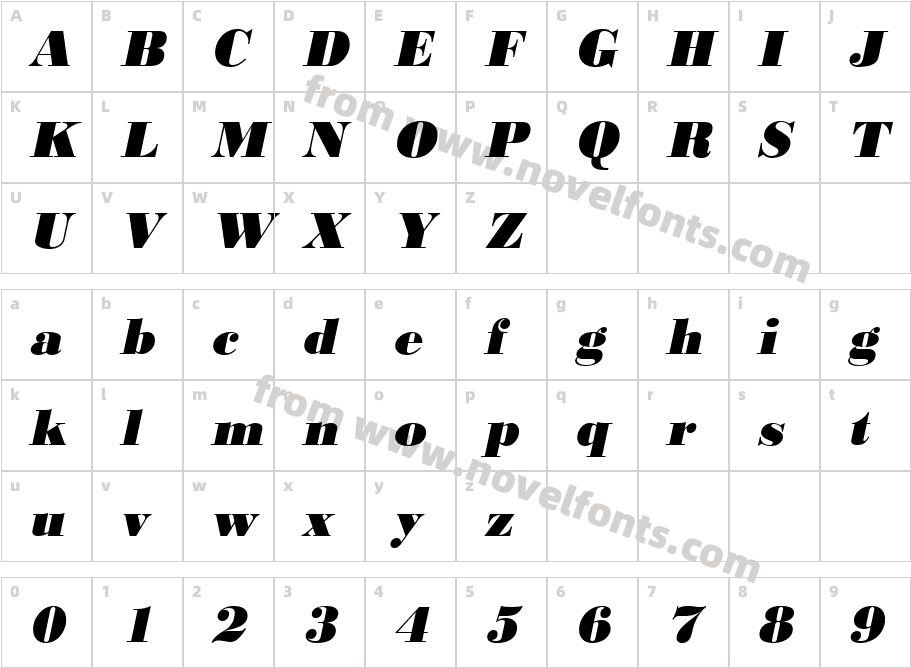 BodoniStdXboldItalicCharacter Map