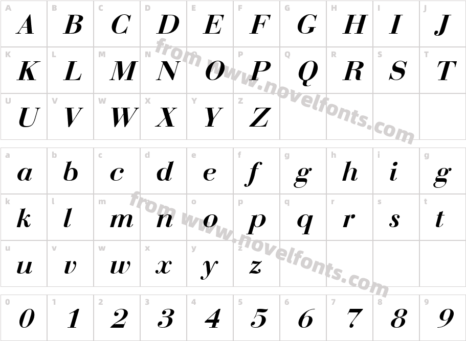 Bodoni_BoldItalicCharacter Map