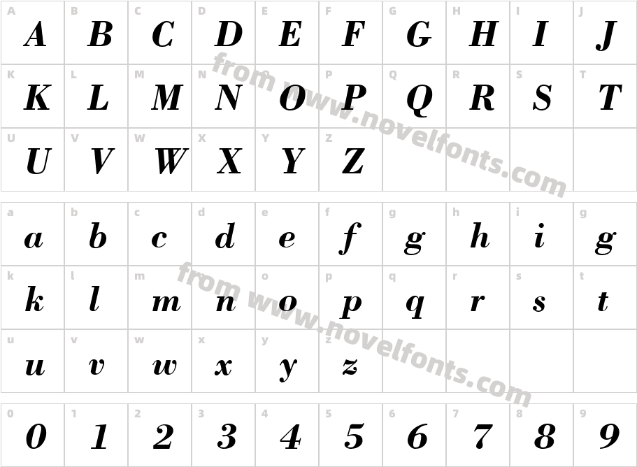 Bodoni_ICG_BoldItalicCharacter Map