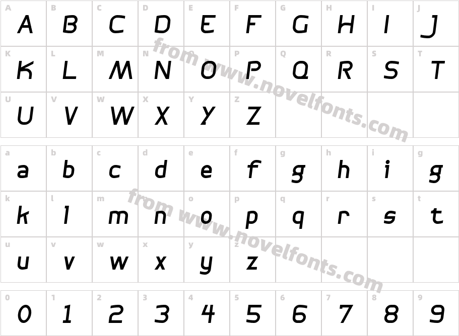 BogotanaItalicCharacter Map