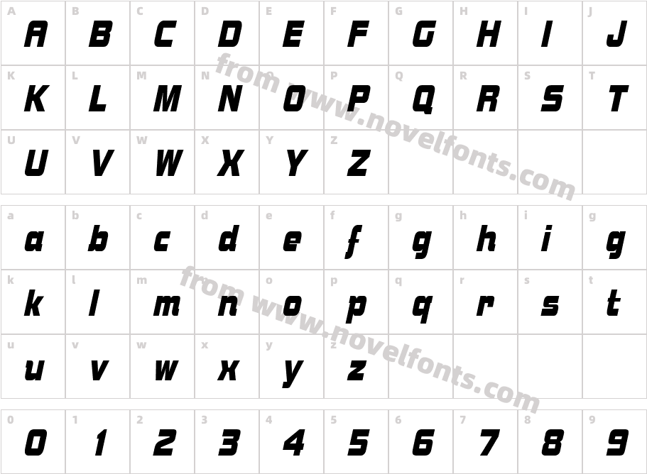 BolsterCondensedItalicCharacter Map