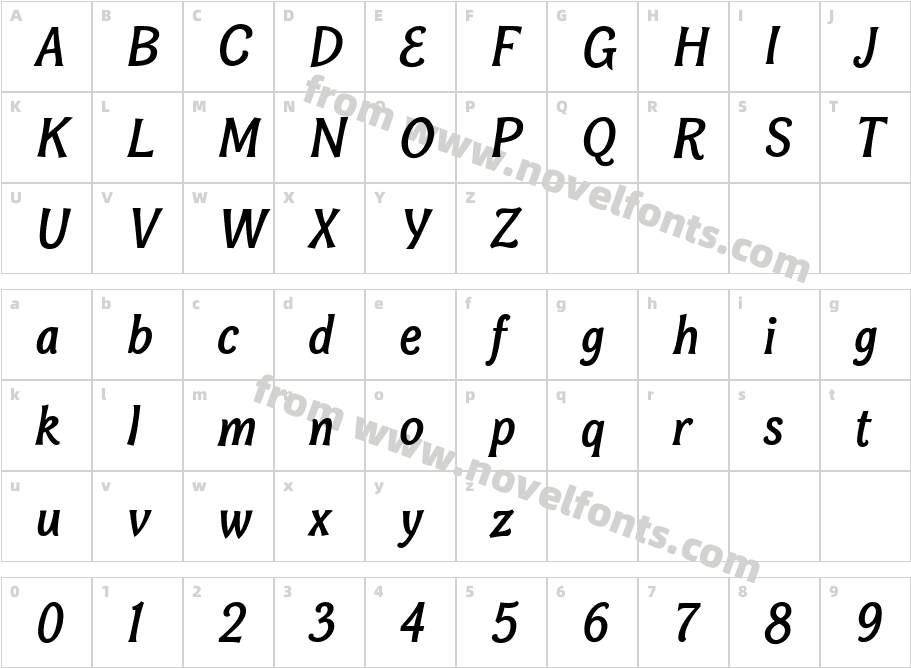 BonoboRg-BoldItalicCharacter Map