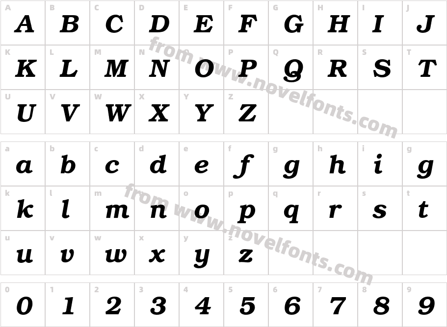 BookDemiItalicCharacter Map