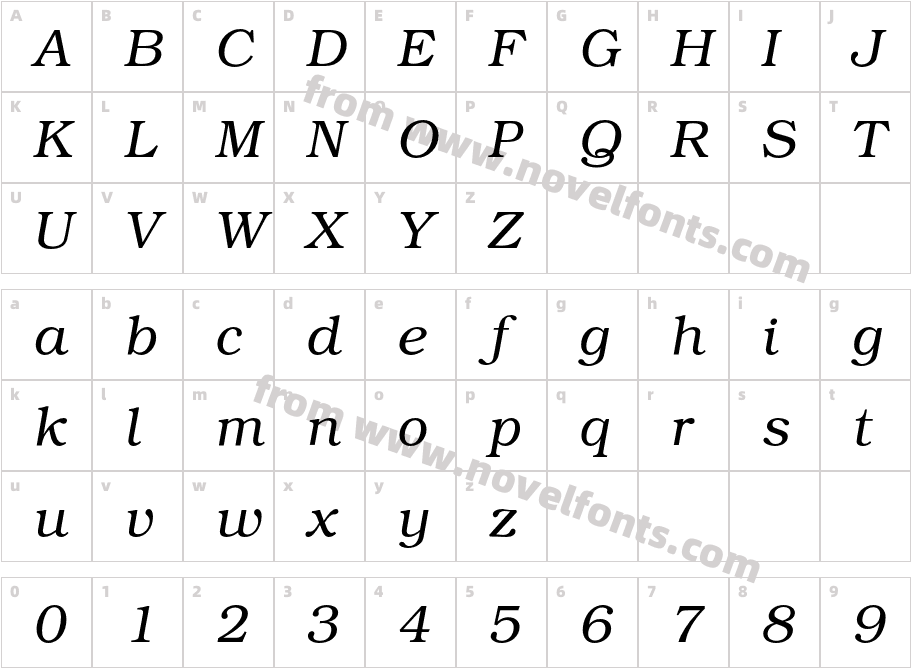 Bookman Itc L OT LightCharacter Map