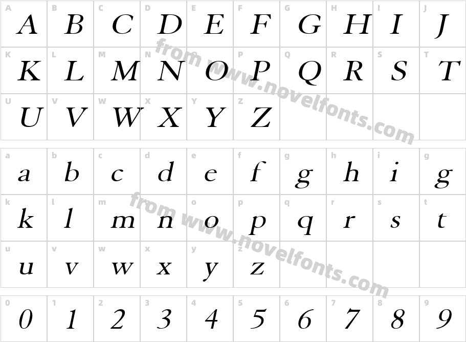 Elephant Wide ItalicCharacter Map