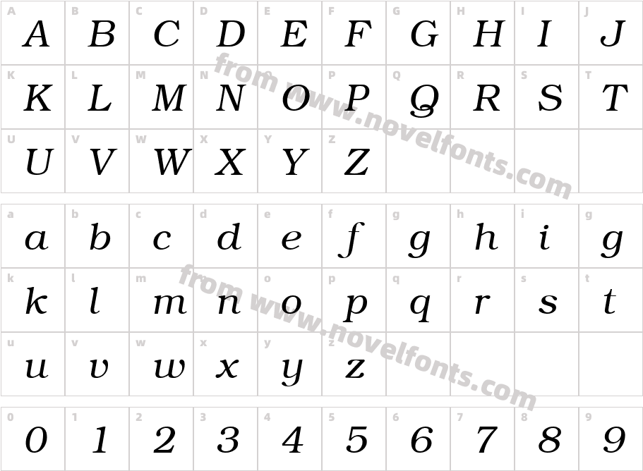 BookwomanLightItalicSHCharacter Map