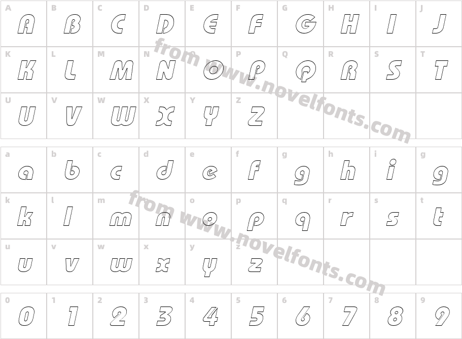 BordeauxBlackOutlineItalicCharacter Map