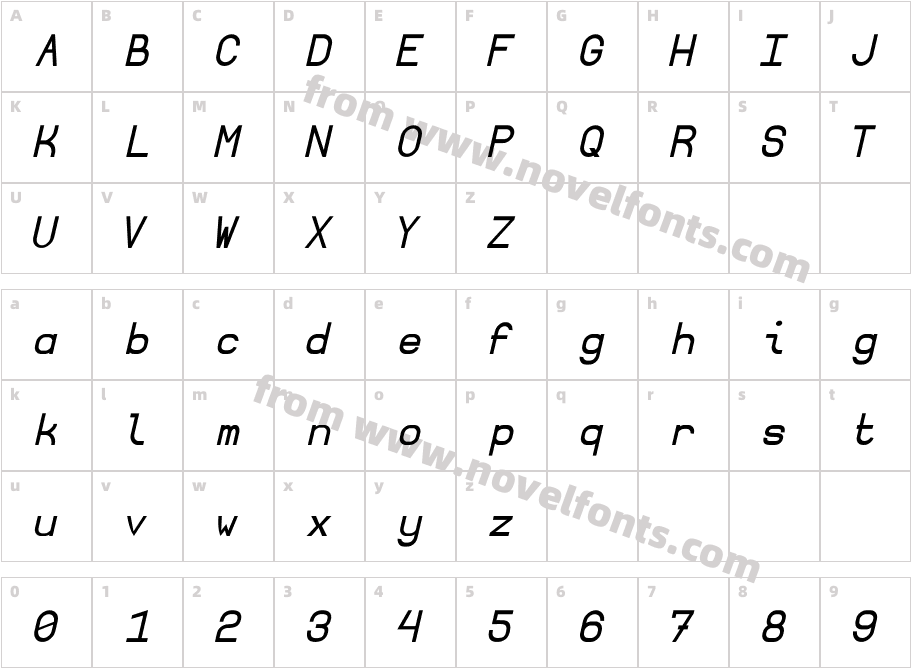 BorgenBoldObliqueCharacter Map