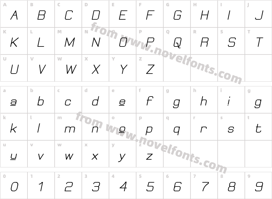 Elgethy Upper Bold ObliqueCharacter Map