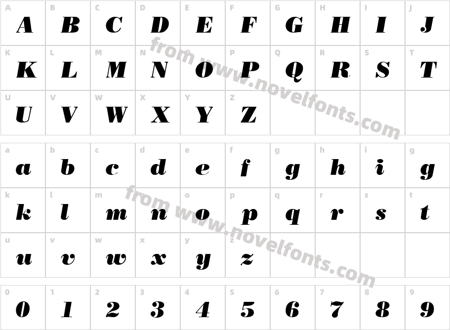 BostonBlackItalicCharacter Map