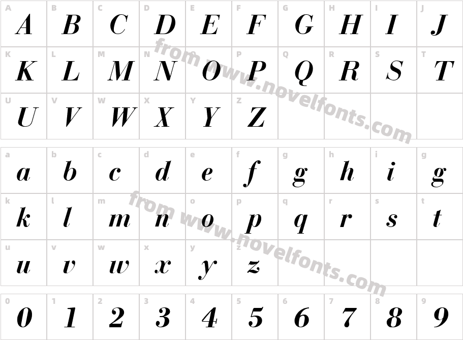 BostonBoldItalicCharacter Map