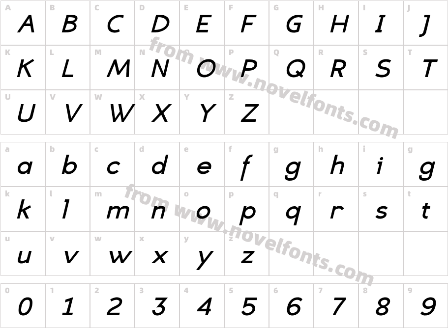 Eligible Sans Bold ItalicCharacter Map