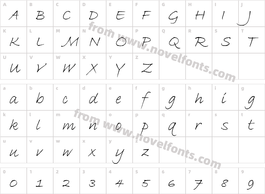 Bradley_Hand_ITC_TT_ItalicCharacter Map