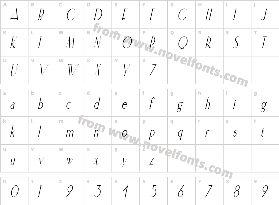 ElisiaCondensed ItalicCharacter Map