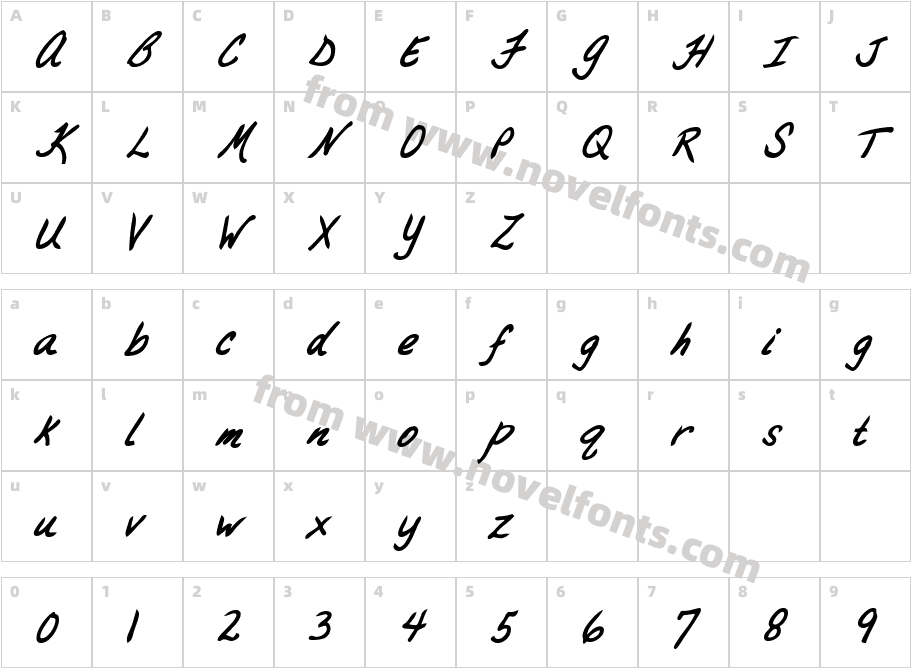 BrandysHand_Bold_ItalicCharacter Map