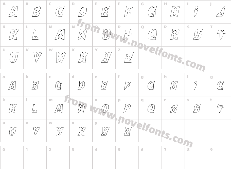 BrashCapsOutline_ItalicCharacter Map