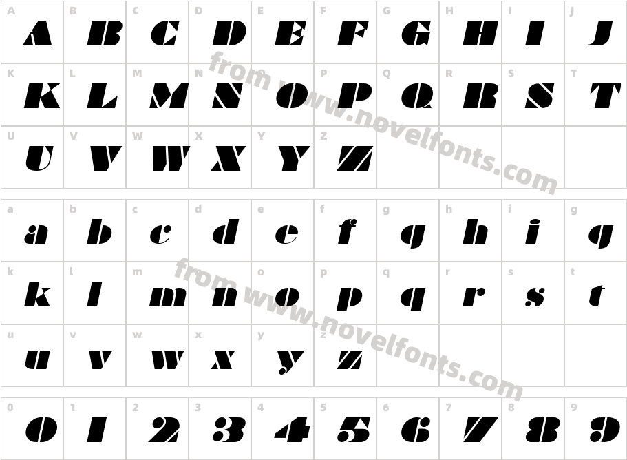 Bravado_ItalicCharacter Map