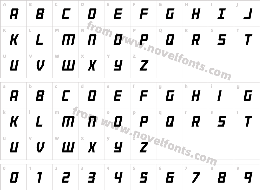 Brave Phoenix Condensed ItalicCharacter Map