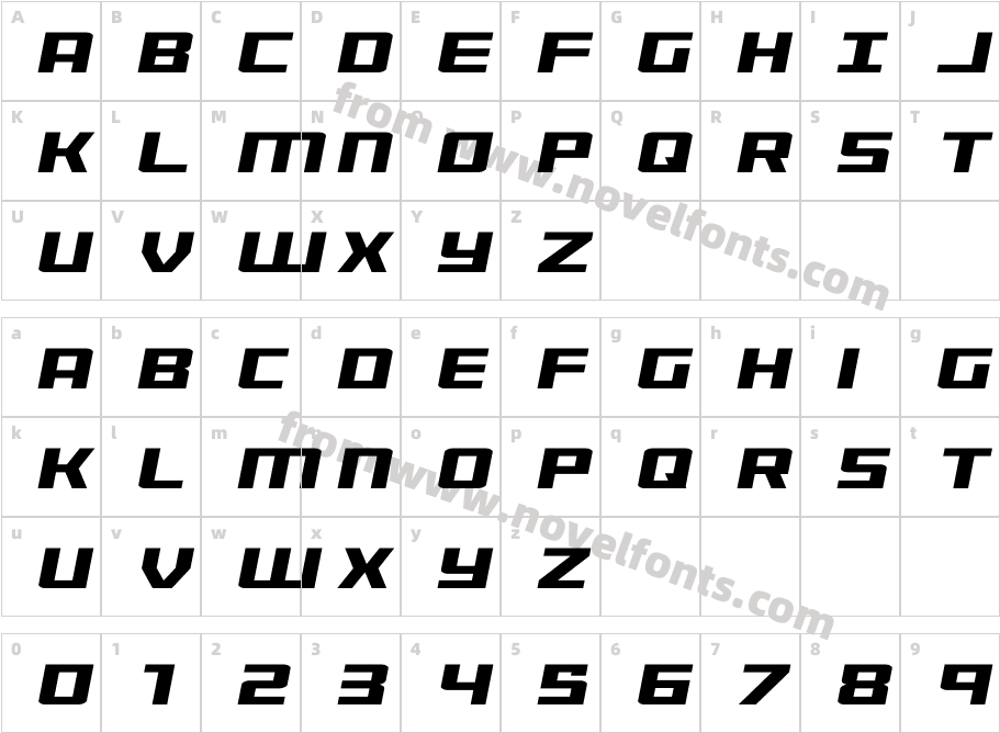 Brave Phoenix Wide ItalicCharacter Map