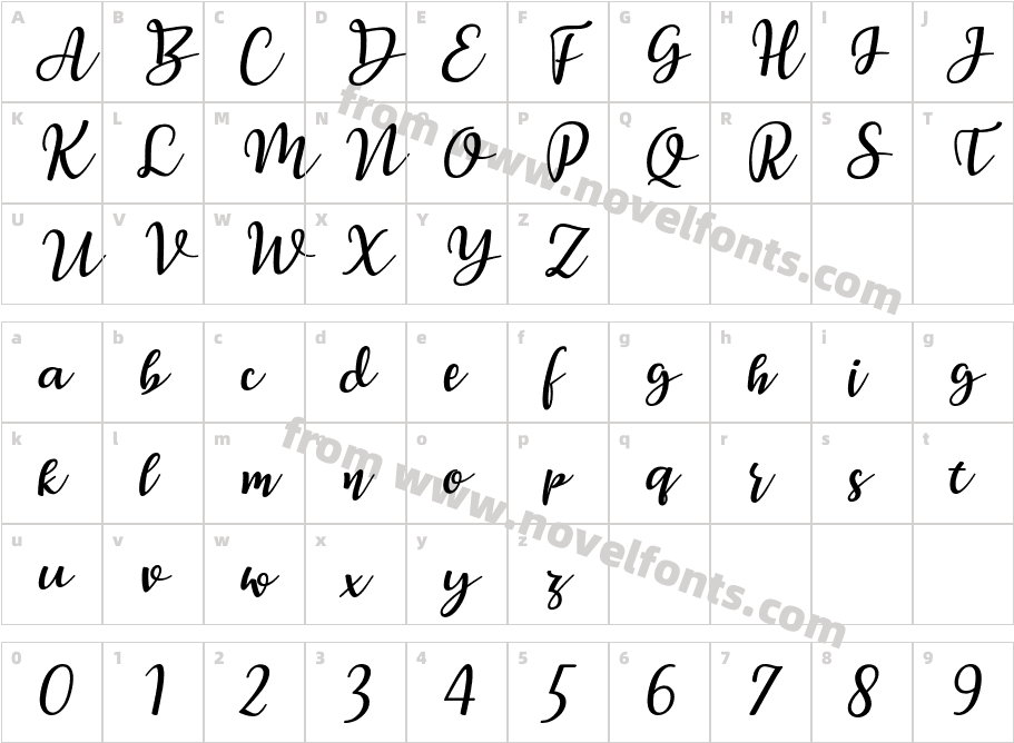 Breetty-ItalicCharacter Map