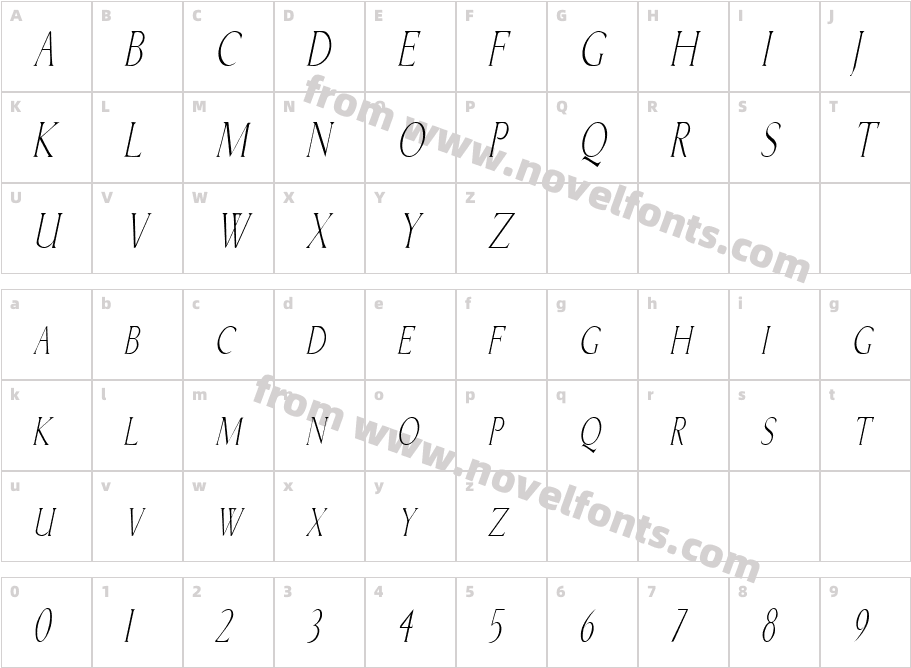 BriceCondensed_ItalicCharacter Map