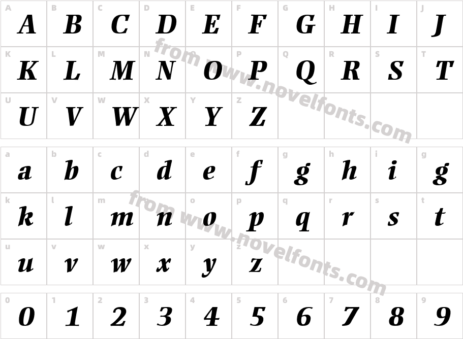 Ellington MT Extra Bold ItalicCharacter Map