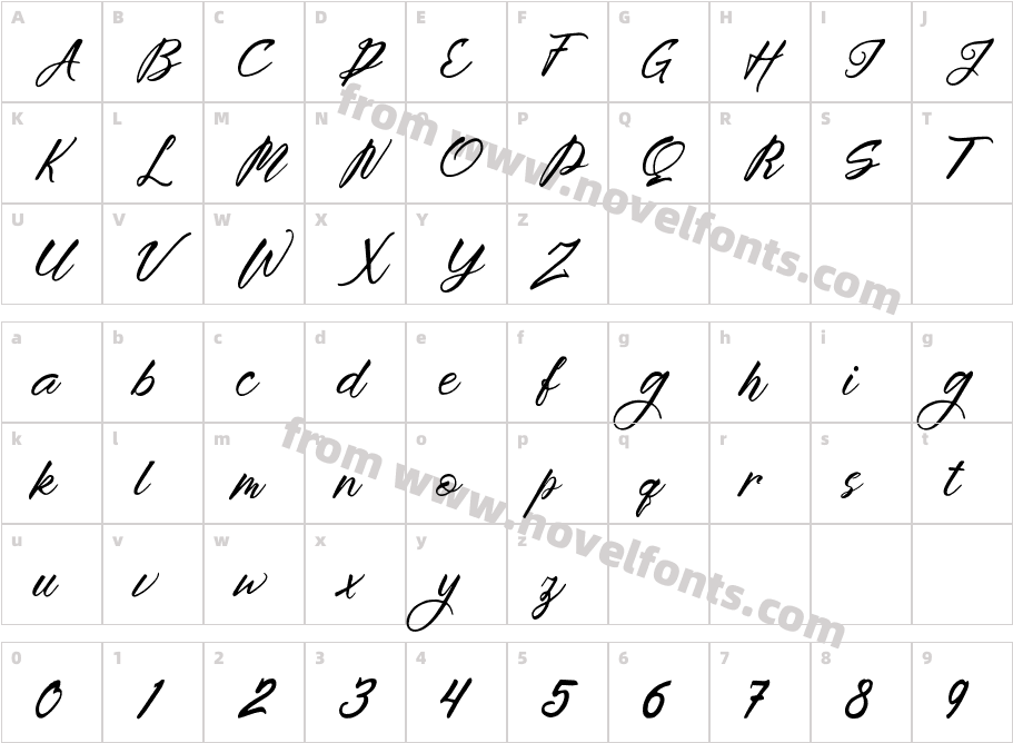 Brightime Script RegularCharacter Map