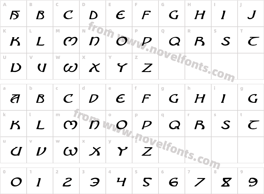 Brin Athyn Expanded ItalicCharacter Map