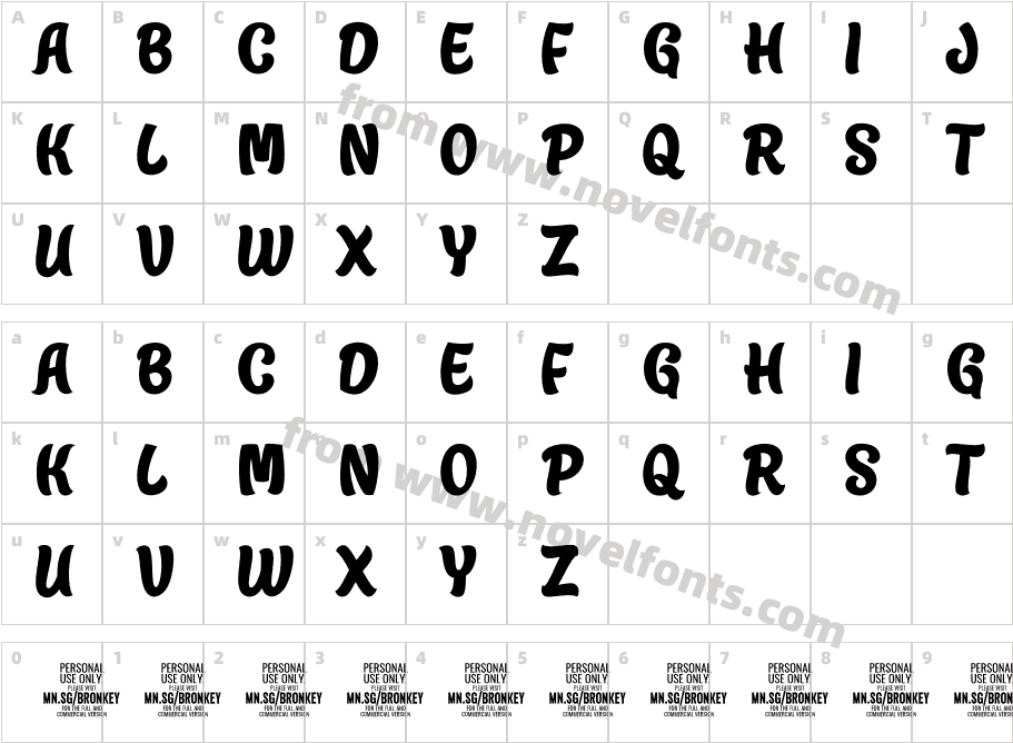 Bronkey PERSONAL USE ONLY BoldCharacter Map