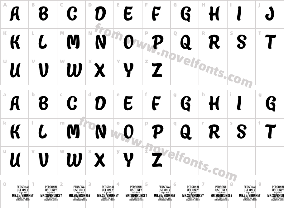 Bronkey PERSONAL USE ONLY RegularCharacter Map