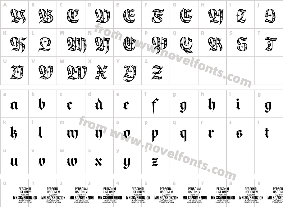 Bronzion Deco PERSONAL USE RegularCharacter Map