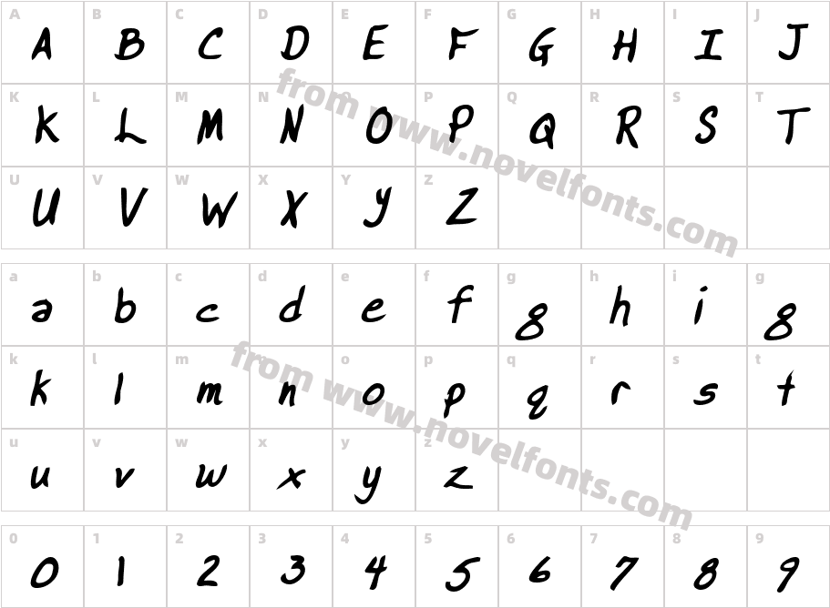 BrooksHand_Bold_ItalicCharacter Map