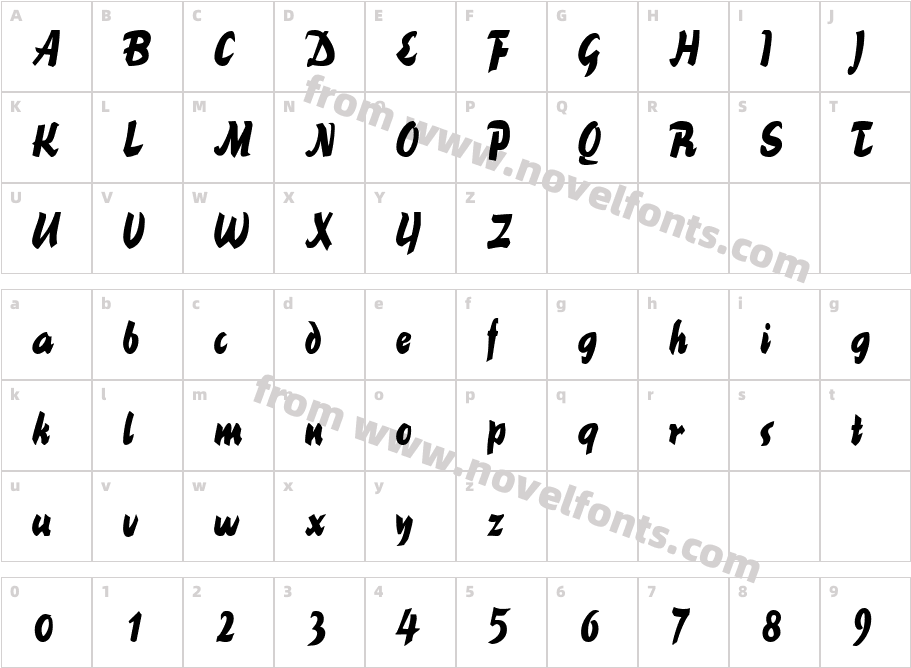 BrookscriptNarrowCharacter Map