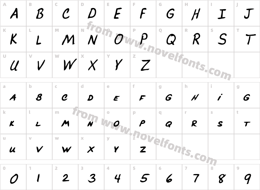 BrucesHand_Bold_ItalicCharacter Map