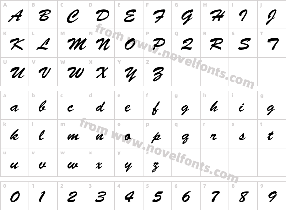 Brush Script DCharacter Map