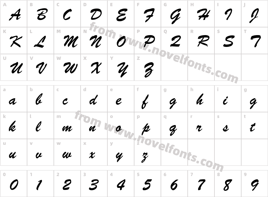 Brush Script LHCharacter Map