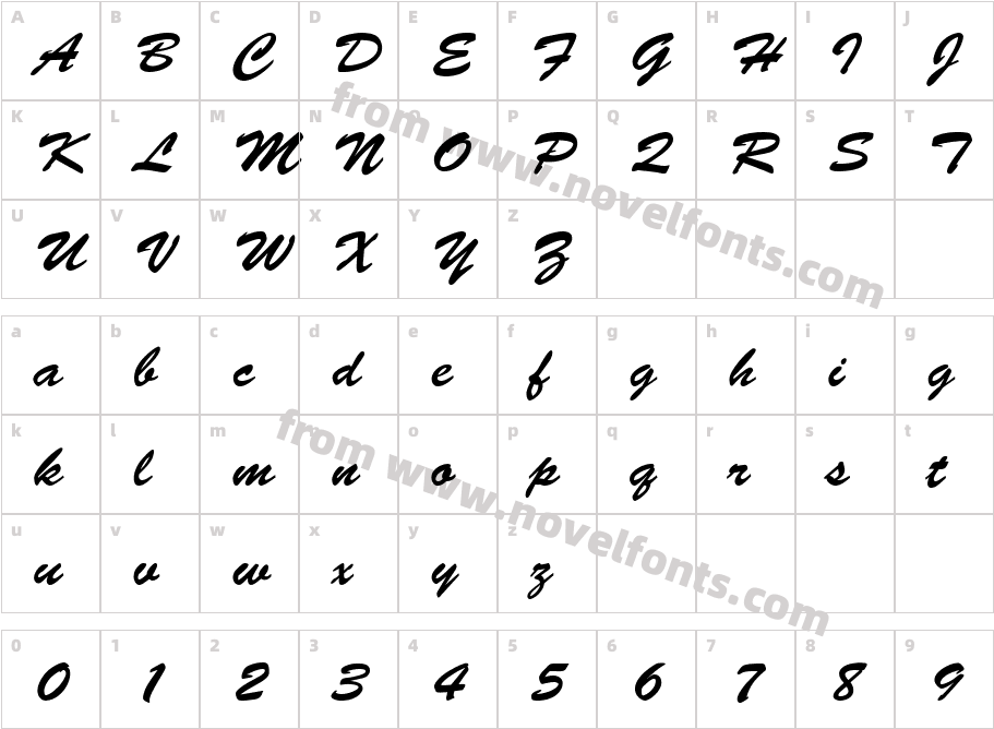 BrushScriptCharacter Map