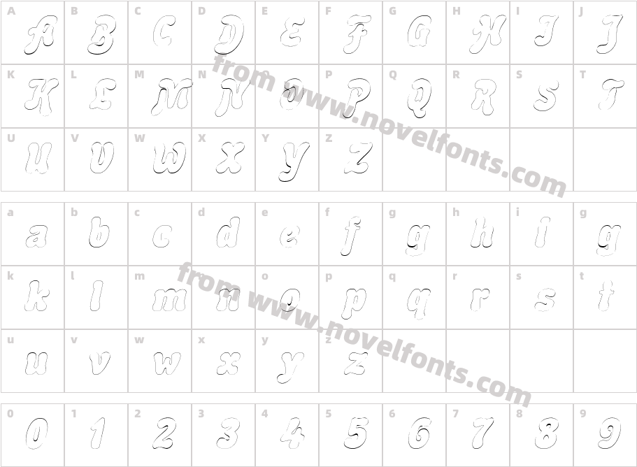 BubbleSoftOutline_ItalicCharacter Map