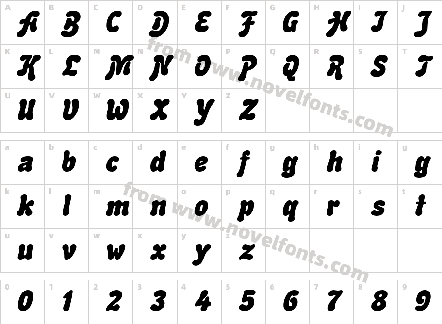 BubbleSoft_ItalicCharacter Map