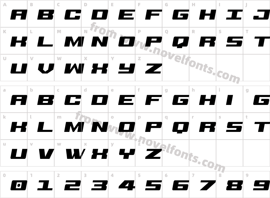 Buckin' Bronc Spaced CondItalCharacter Map