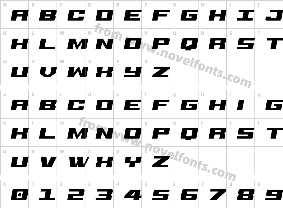 Buckin' Bronc Spaced CondItalCharacter Map