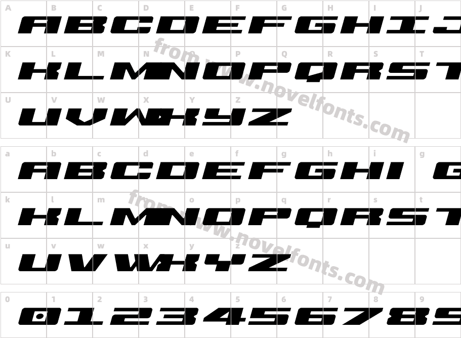 Buckin' Bronc Spaced ExpanItalCharacter Map