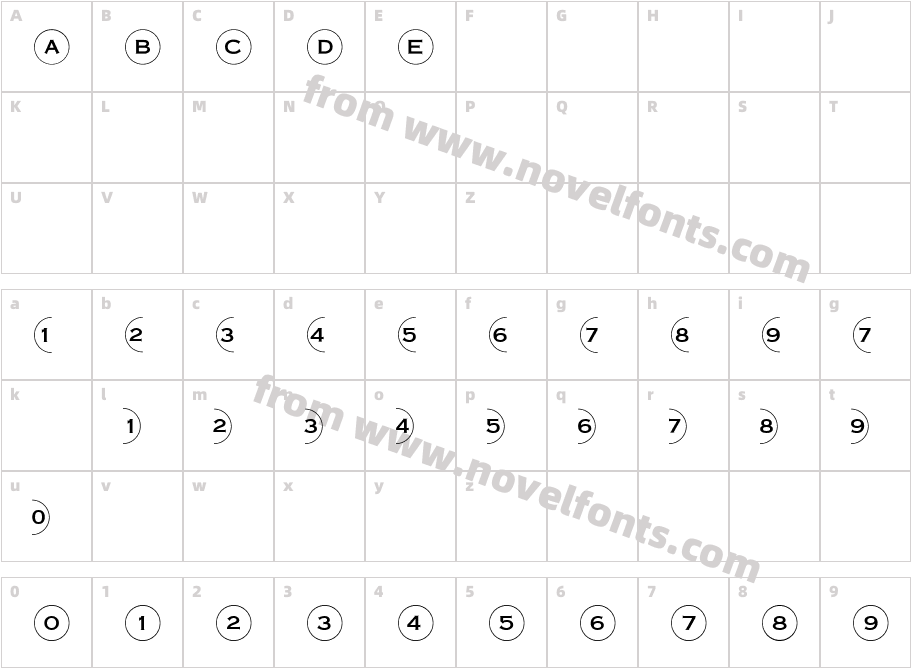 BulletNumbers Copperplate PosCharacter Map