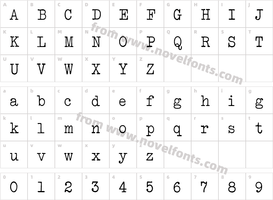 Bulletin Typewriter MNCharacter Map